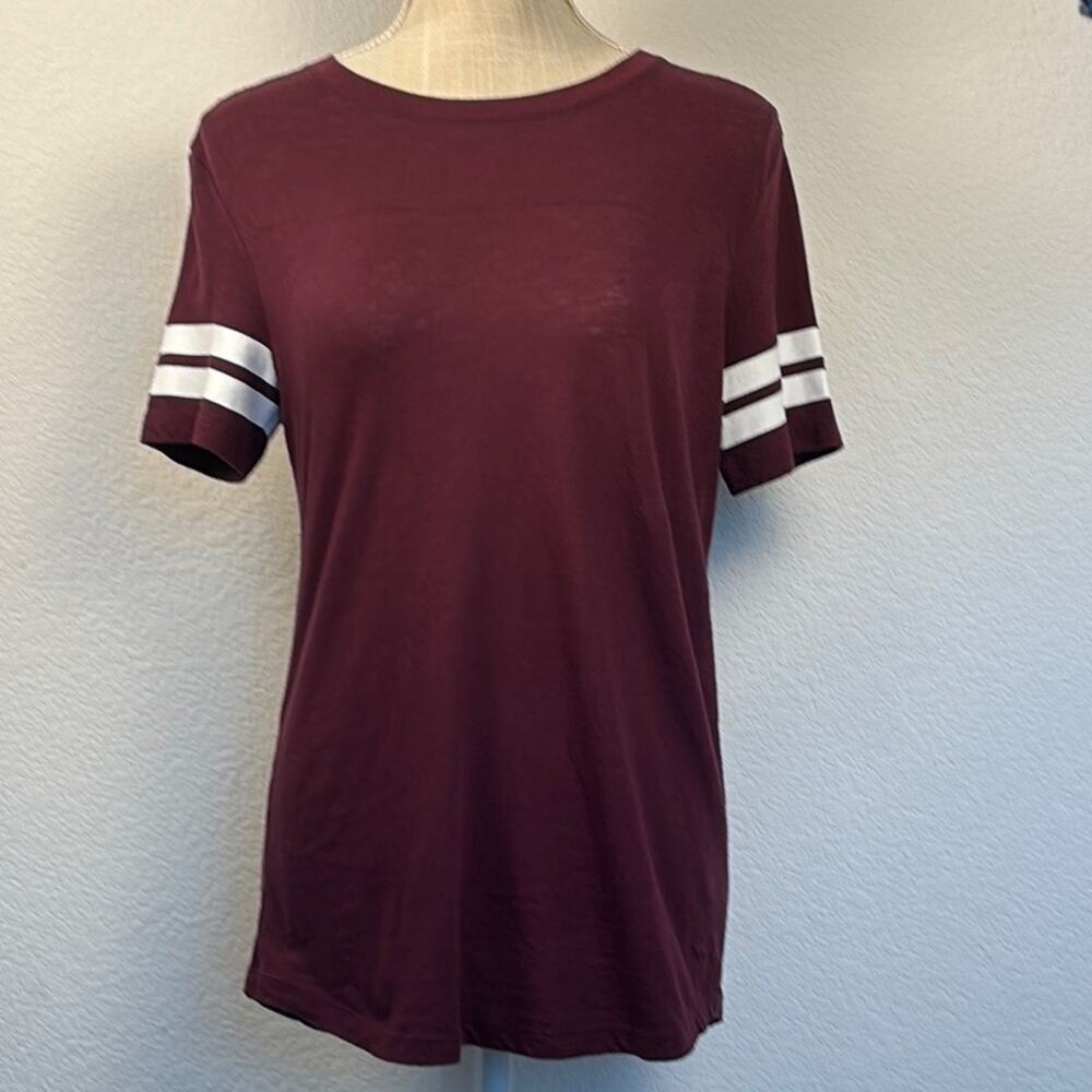 Pink Victoria Secret Burgundy Cotton Blend Striped Short Sleeve Top Small Petite
